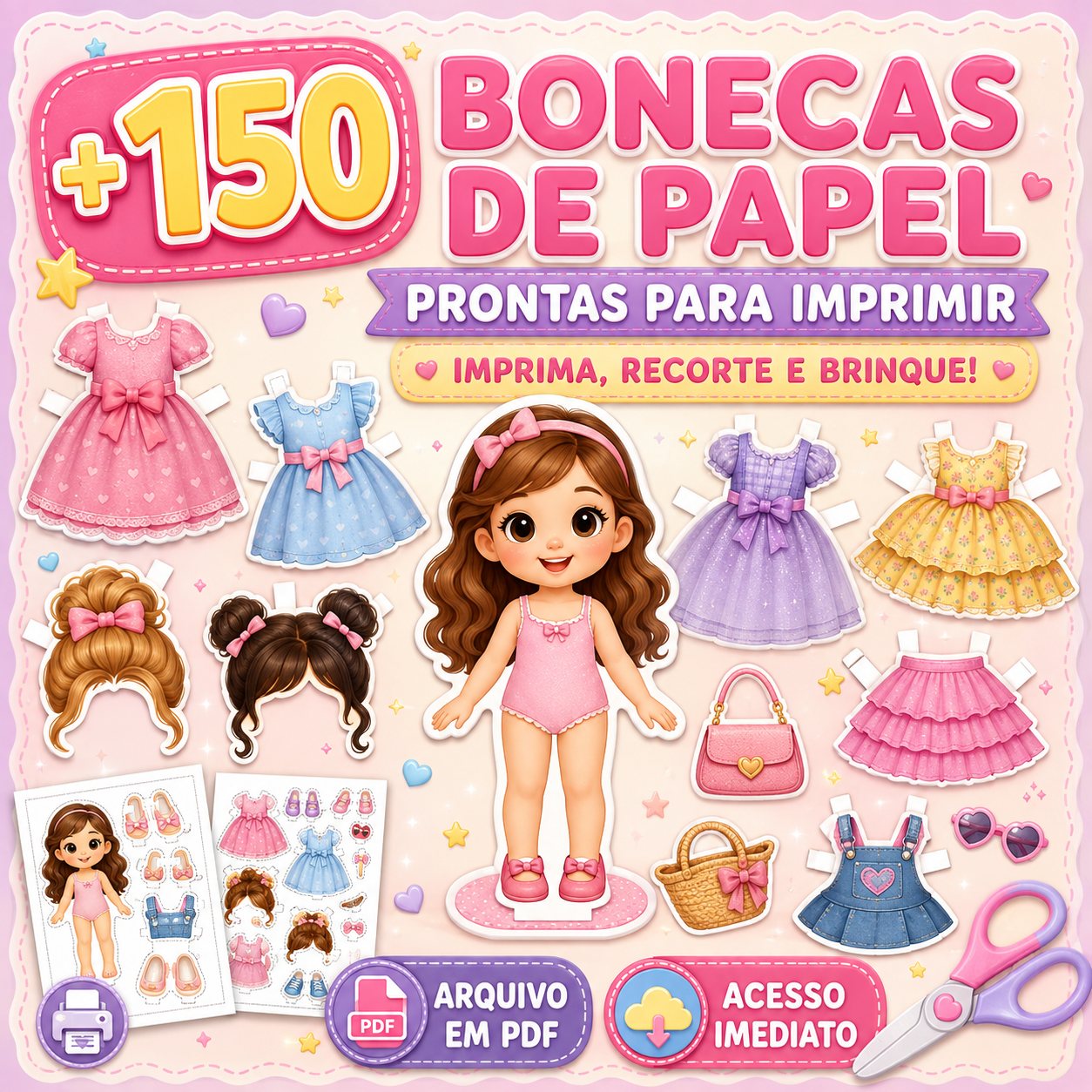 +150 bonecas de papel prontas para imprimir